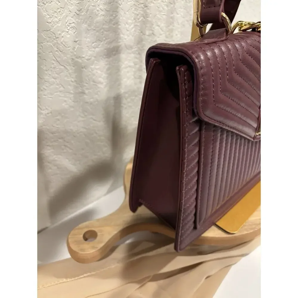 Badgley Mischka Burgundy Quilted Satchel Crossbody Bag New With Tags